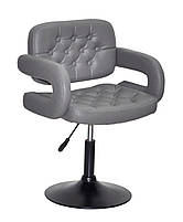 Крісло Gor BK-Base сіра екошкіра з підлокітниками, на чорній круглій опорі, поворотне з регулюванням висоти, фото 5