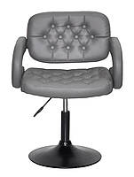 Крісло Gor BK-Base сіра екошкіра з підлокітниками, на чорній круглій опорі, поворотне з регулюванням висоти, фото 4