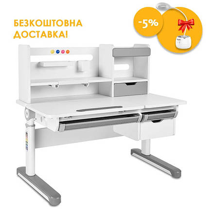 Регульована парта з надбудовою FunDesk Sentire Grey сірий для школяра хлопчика, фото 1