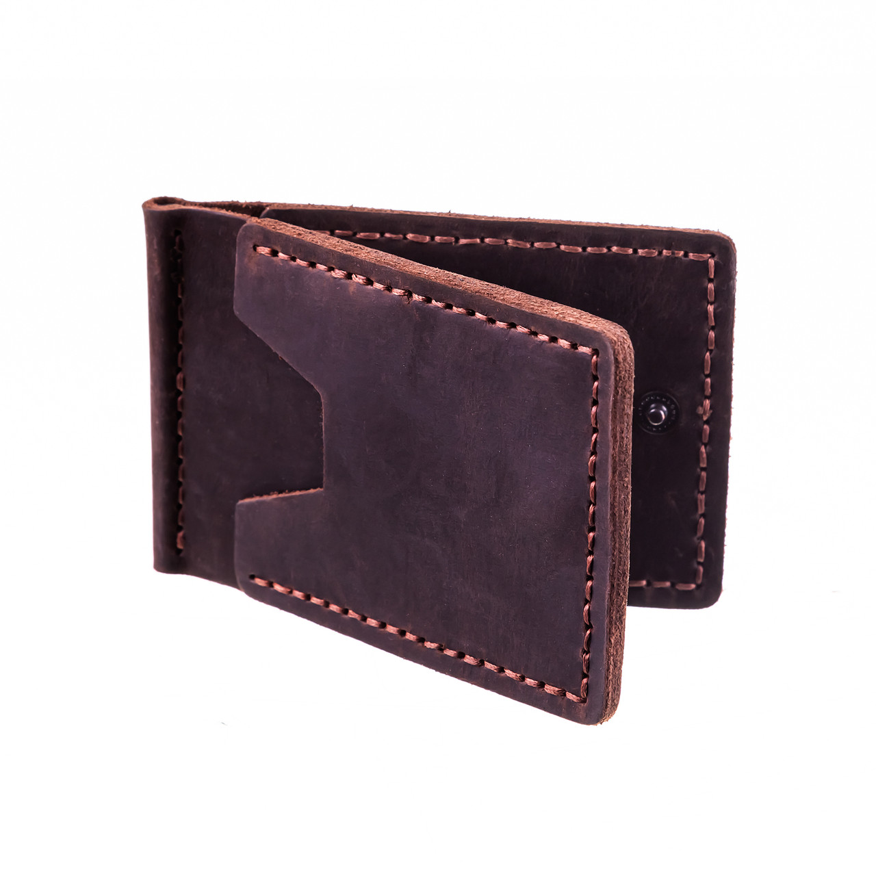 Шкіряний гаманець-затискач для грошей на кнопці KAFA 16HM brown