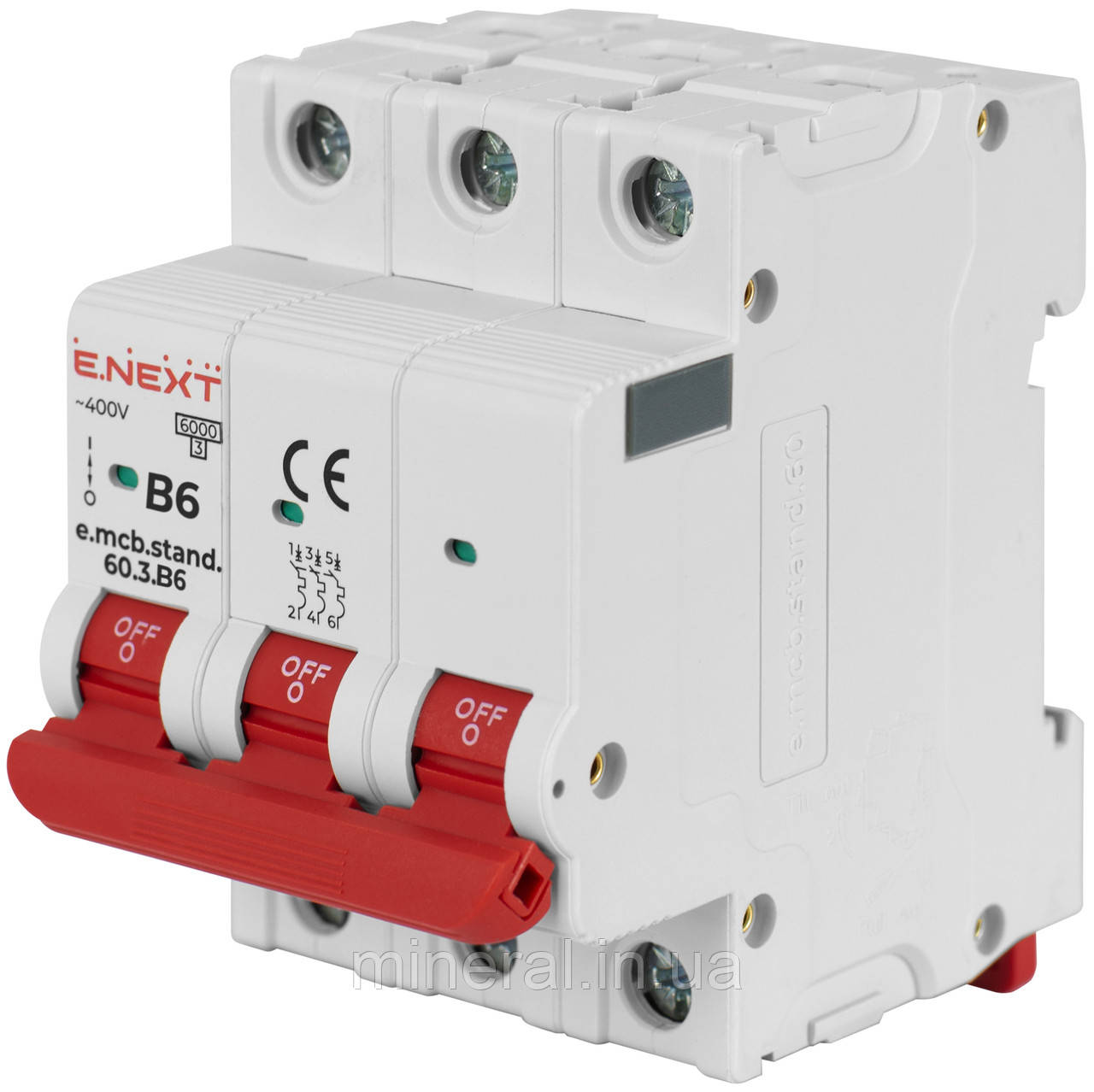 Автоматичний вимикач 3р, 6А, B, 6кА, AC 230/400, на DIN-рейку , E.NEXT, (s001124)