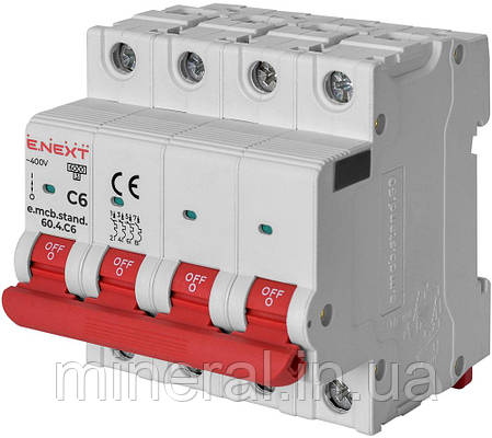 Автоматичний вимикач 4р, 6А, C, 6кА, AC 230/400, на DIN-рейку , E.NEXT, (s002160), фото 1