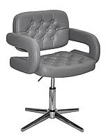 Крісло Gor Modern Base з підлокітниками, оббивка сіра екошкіра, на хромованій хрестовині зі стопками, фото 6