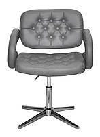 Крісло Gor Modern Base з підлокітниками, оббивка сіра екошкіра, на хромованій хрестовині зі стопками, фото 3