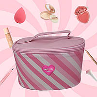 Жіноча каркасна косметичка органайзер Рожева з ручкою кейс для косметики 20х15х12 см середня  еко-шкіра