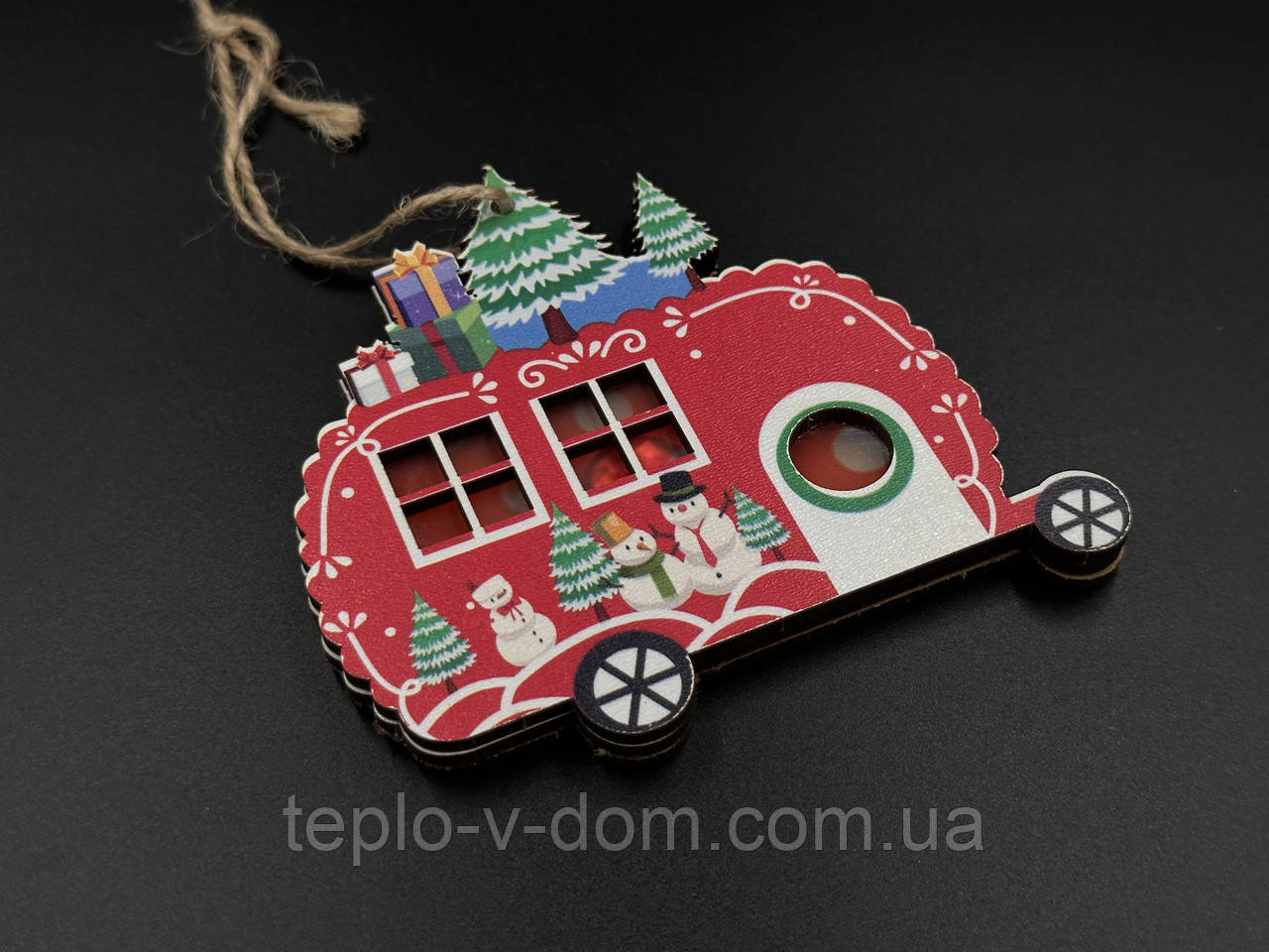 Дерев'яні новорічні іграшки з підсвічуванням 105х95х10мм. Фургон, фото 1