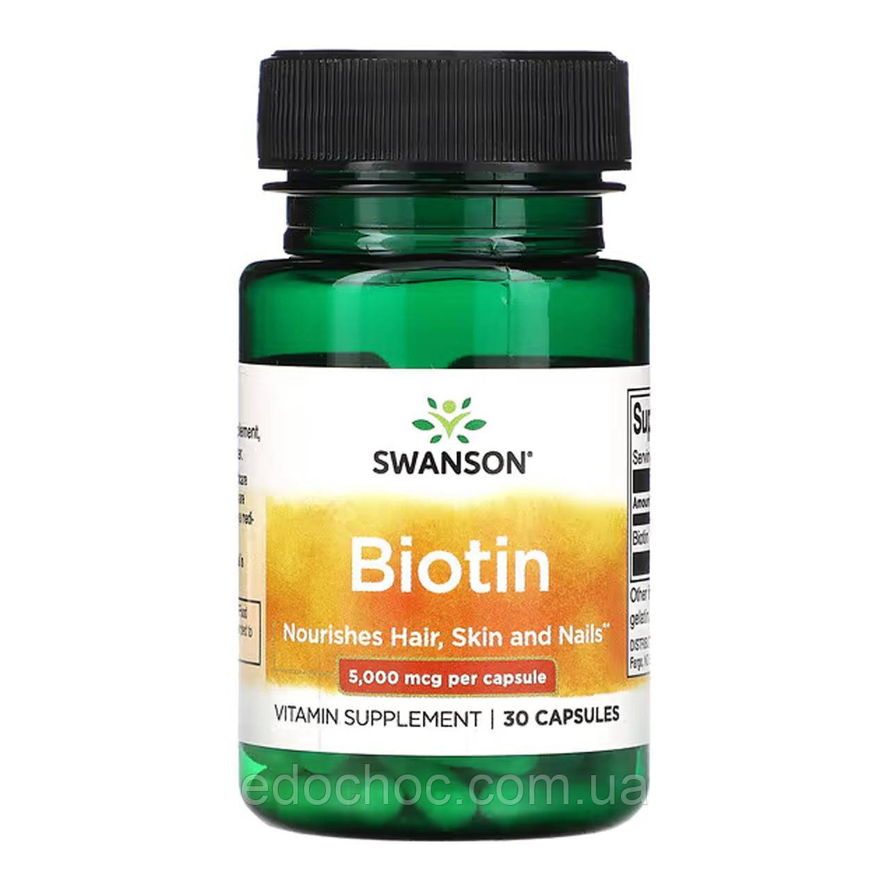 Біотин, Biotin, Swanson, 5000 мкг, 30 капсул SWV-11239