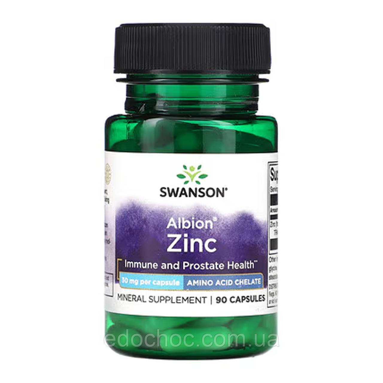 Цинк, Albion Zinc, Swanson, 30 мг, 90 капсул SWV-02065