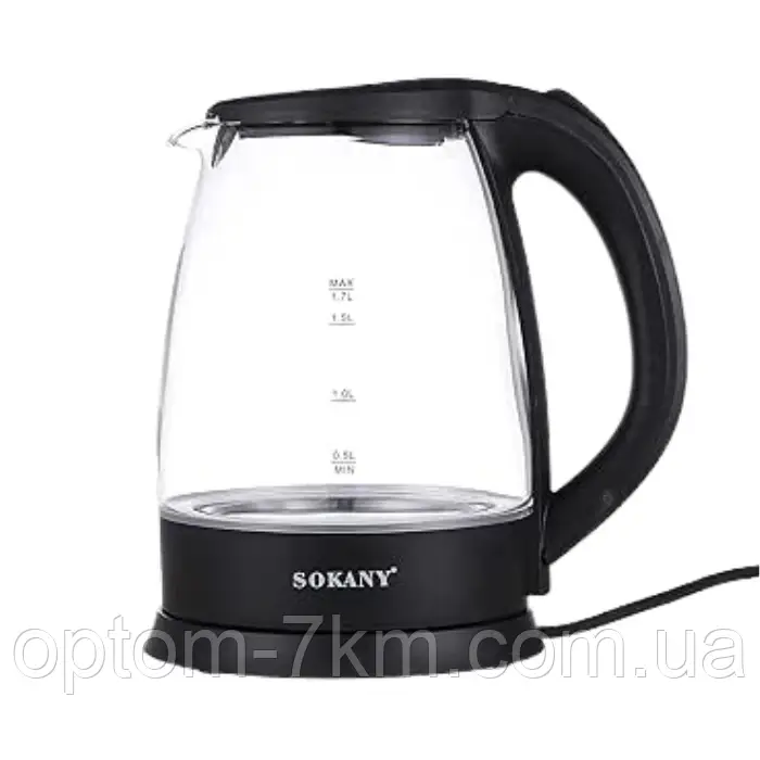 Електричний чайник скляний 1.7 л 1500 Вт Sokany GK-322 M