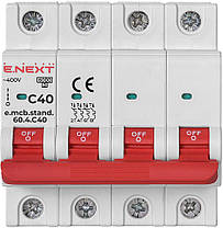 Автоматичний вимикач 4р, 40А, C, 6кА, AC 230/400, на DIN-рейку , E.NEXT, (s002151), фото 2