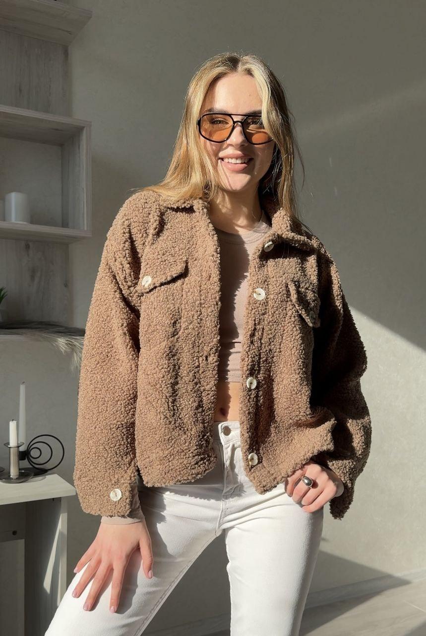 Жіноча хутрова тепла шоколадна сорочка на гудзиках, фото 1