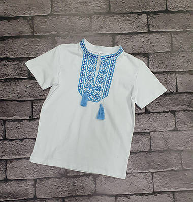 Вишиванка Kosar для хлопчика 7-10 років з коротким рукавом, 122, Білий