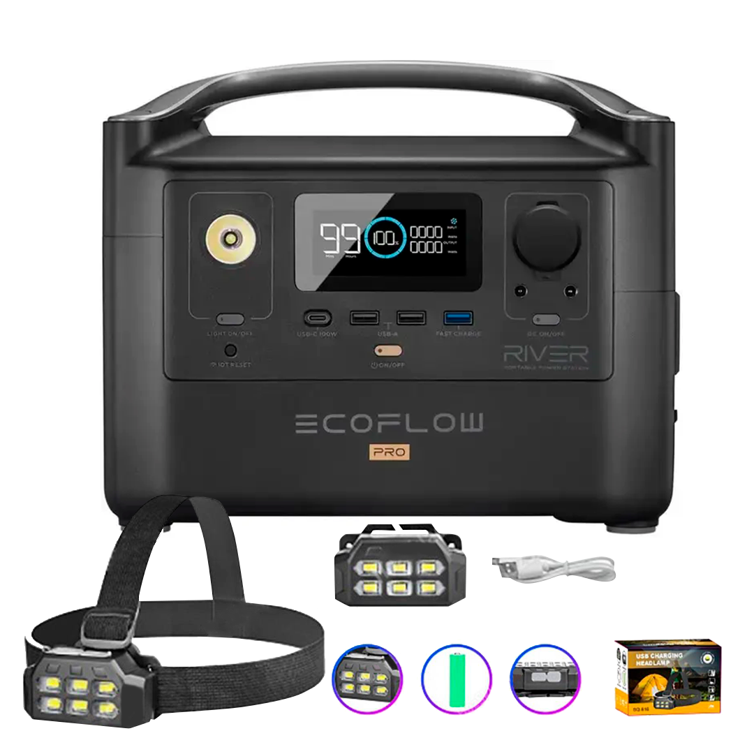 Портативна зарядна станція EcoFlow RIVER Pro (720 Wh), Електростанція для дому з ліхтариком налобним