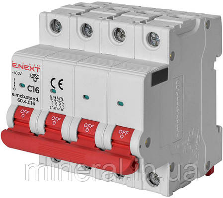 Автоматичний вимикач 4р, 16А, C, 6кА, AC 230/400, на DIN-рейку , E.NEXT, (s002147), фото 1