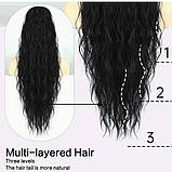 Хвіст для волосся чорний хвилястий зі штучного волокна довгий 70 см з можливістю регулювання, фото 3