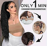 Шиньон накдадний хвіст для волосся кучерявий зі термоволокна волокна довгий 71 см з можливістю регулювання, фото 2