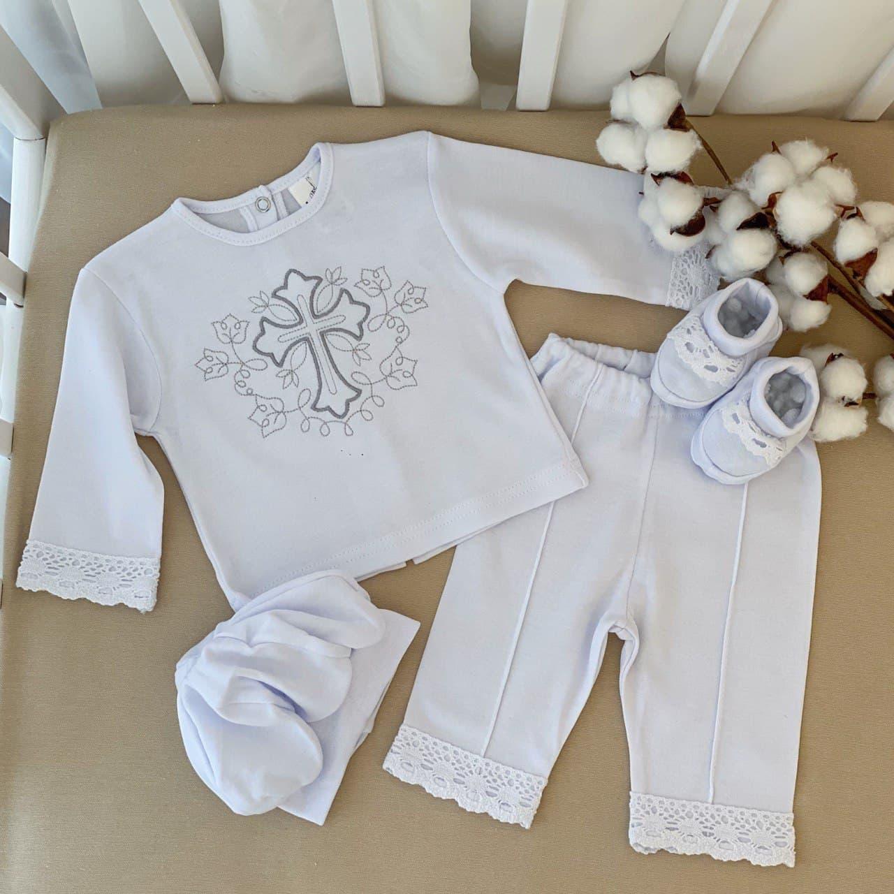 Костюм для хрещення "Чарівний янгол" інтерлок зріст 50 см (0 – 1 місяць) Betis Білий зі сріблом, фото 1