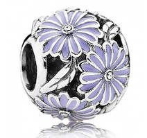 Срібна намистина на браслет Пандора  «Фіолетові ромашки на лузі» 791487EN66