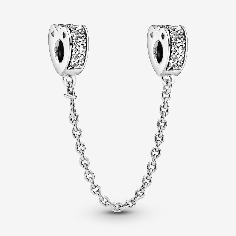 Срібний захисний ланцюжок Pandora   Серця паве  797138CZ