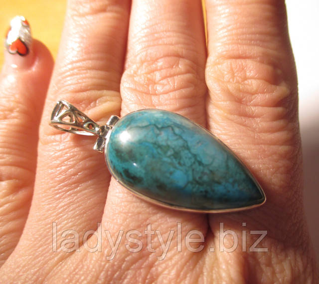 Серебряный кулон с хризоколлой от студии LadyStyle.Biz украшения купить натуральный турмалин кольцо перстень подарок