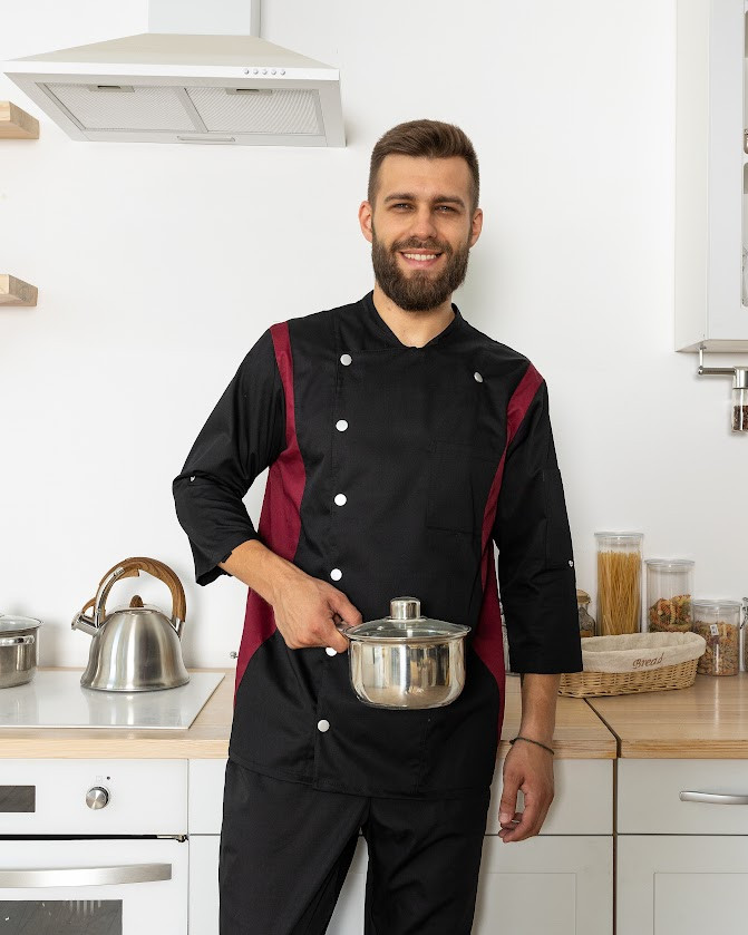 Чоловічий кітель для кухаря Шеф котон на кнопках три чверті рукав, фото 1