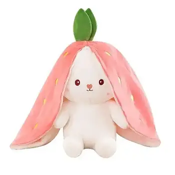 Іграшка м'яка-трансформер зайчик з вушками полуничками 45 см Лучшая цена