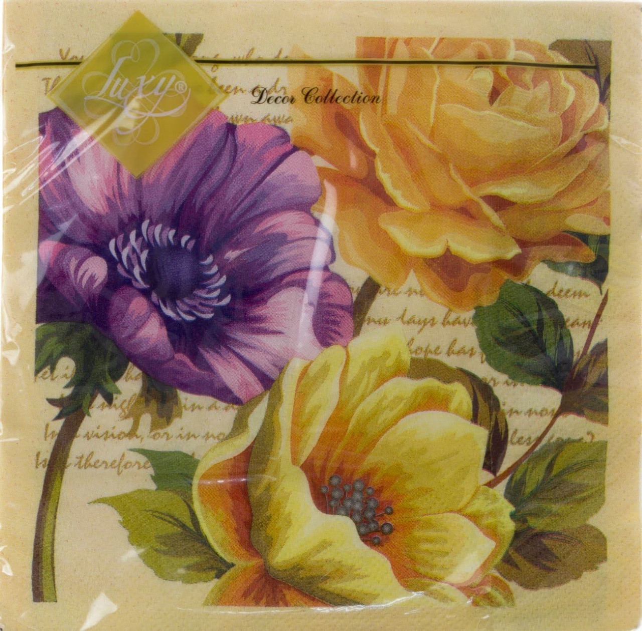 Серветки столові ТМ "Luxy" 3-х шарові (20шт) Вишукані квіти(16), фото 1