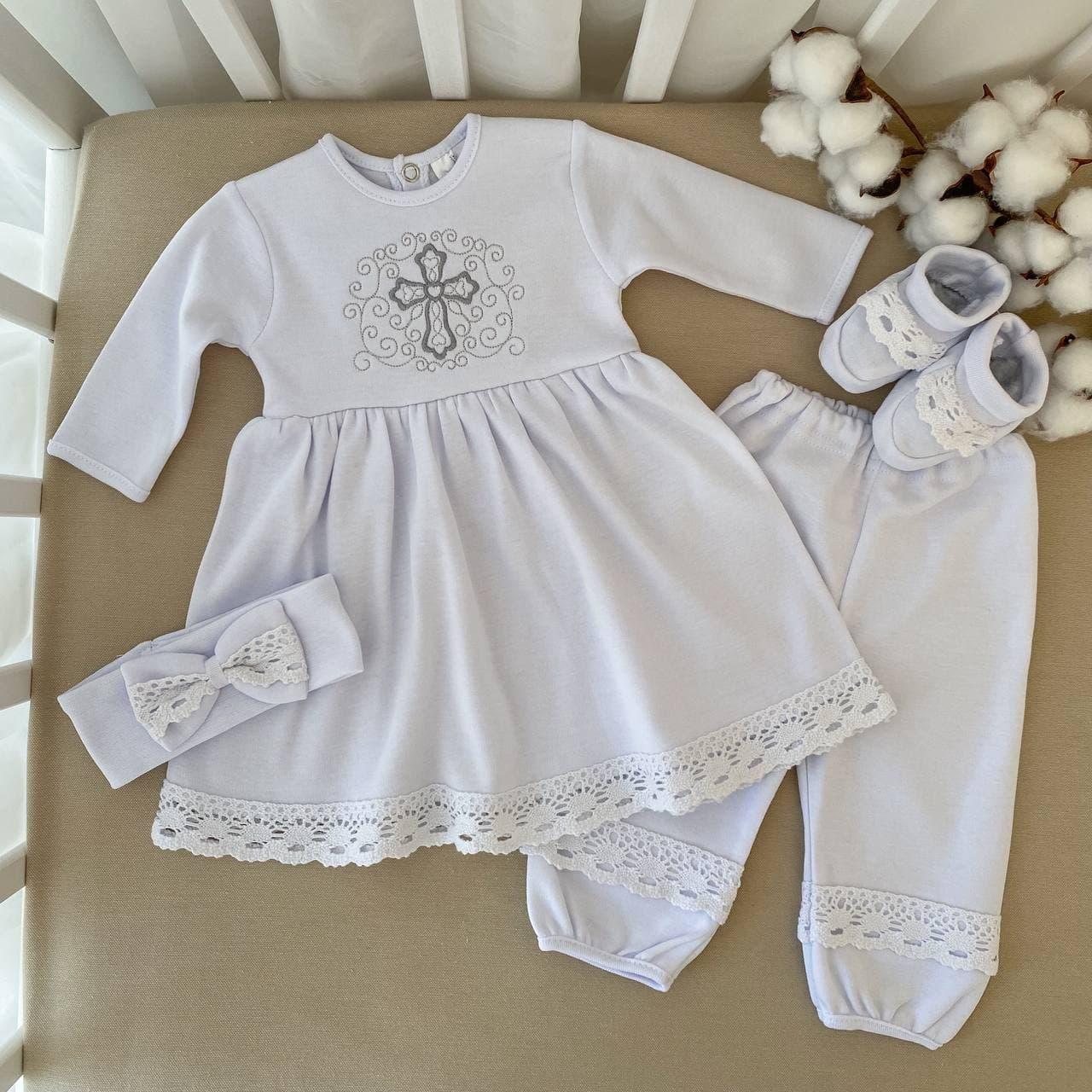 Костюм для хрещення "Чарівний янгол" д. рукав інтерлок зріст 80 см (9 – 12 місяців) Betis Білий зі срібним, фото 1