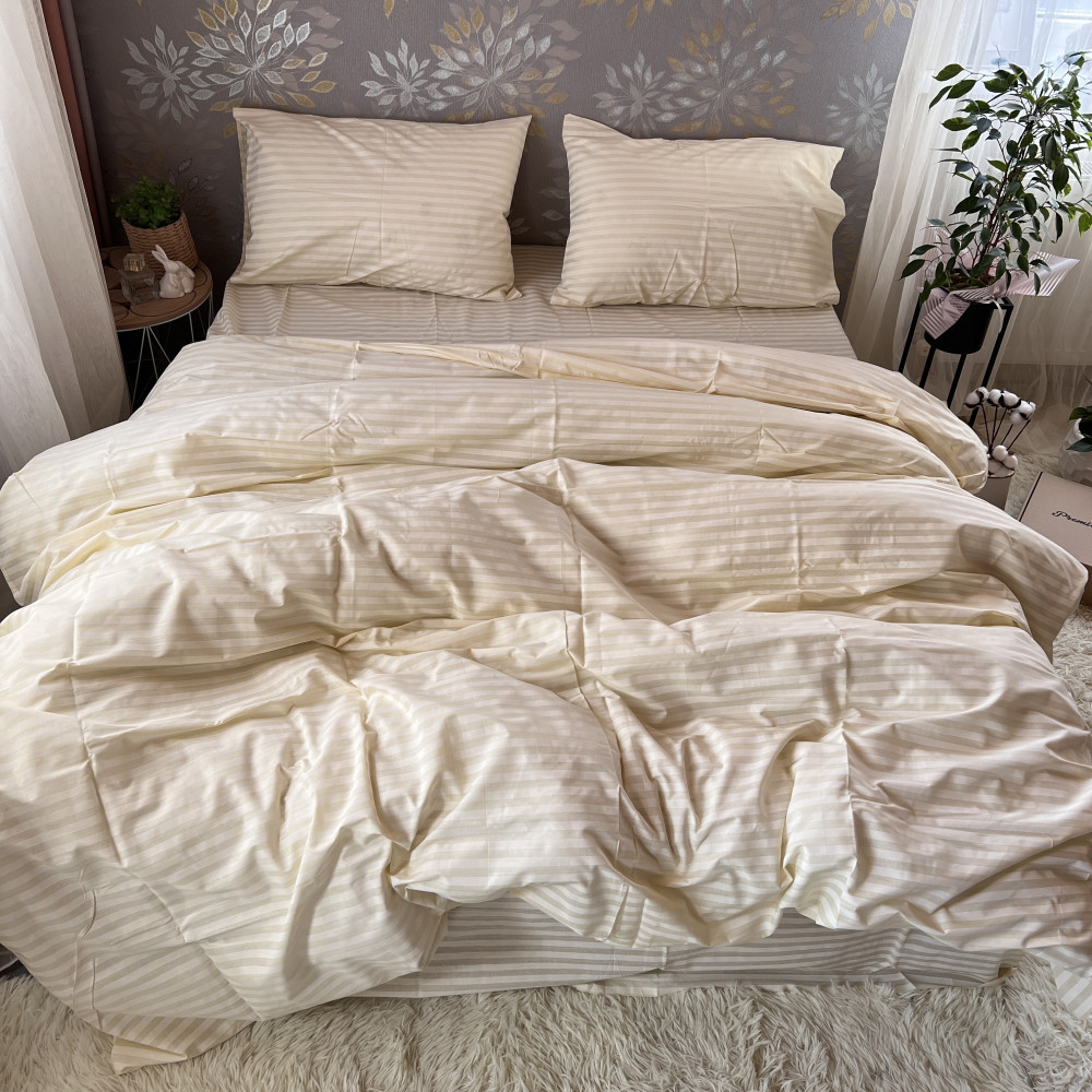 Смужка шампань - Бязь Gold - Полуторний комплект постільної білизни, фото 1