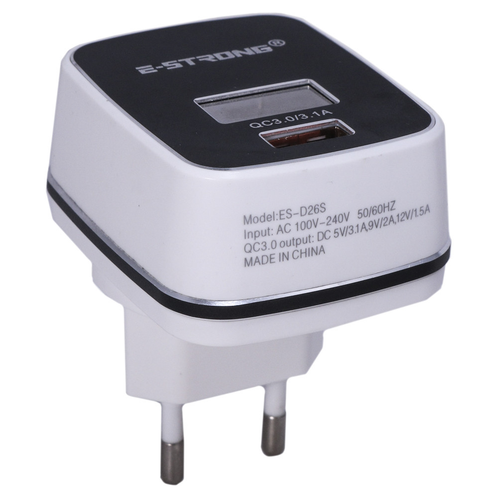 Home Charger 3.1A 2U Lightning Cable (1m) Ciyocorps ES-D26 (Quick 3.0 , LCD ) Black, фото 1
