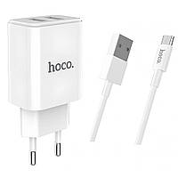 Home Charger 2.1A 2U Micro Cable (1m) Hoco C62A White
