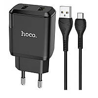 Home Charger 2.1A 2U Micro Cable (1m) Hoco N7 — Black