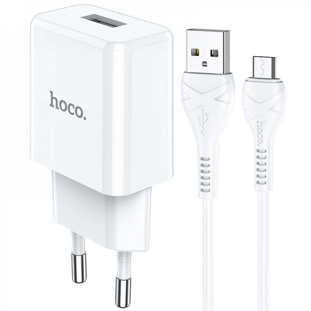 Home Charger 2.1A 1U Micro Cable (1m) Hoco N9 — White, фото 1