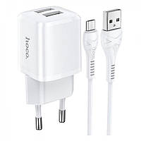 Home Charger 2.4A 2U Micro Cable (1m) Hoco N8 — White