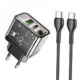 Home Charger 20W 1U 1C PD QC3.0 C to C Cable (1m) Hoco N34 Dazzling — Transparent Black, фото 3