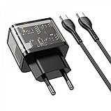Home Charger 20W 1U 1C PD QC3.0 C to C Cable (1m) Hoco N34 Dazzling — Transparent Black, фото 7