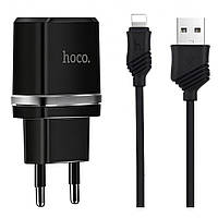 Home Charger 2.4A 2U Lightning Cable (1m) Hoco C12 Black — Black