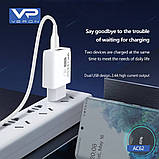 Home Charger 2.4A 2U USB C Cable (1m) Veron AC62C, фото 8