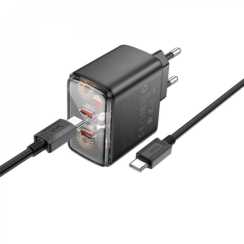 Home Charger | 45W | 2PD | C to C Cable (1m) — Hoco CS43A  — Black, фото 1