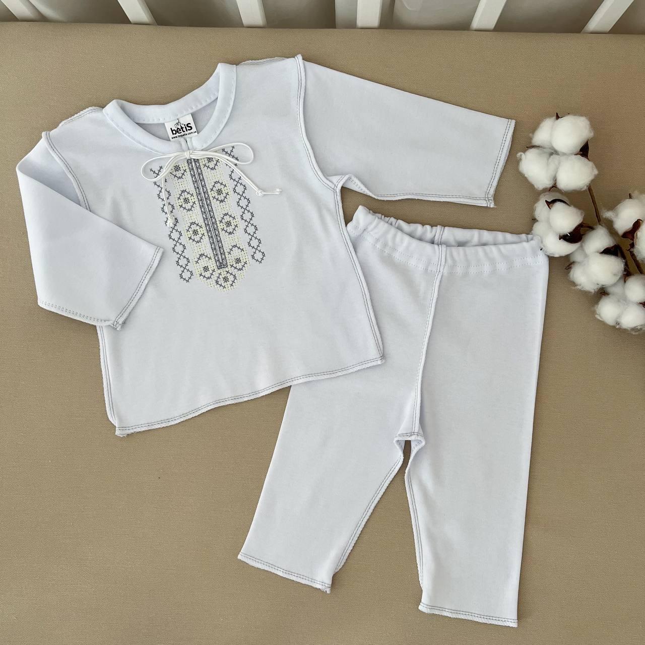 Костюм для хрещення "Український" хлопчик інтерлок зріст 74 см (6 – 9 місяців) Betis Білий з сірим, фото 1