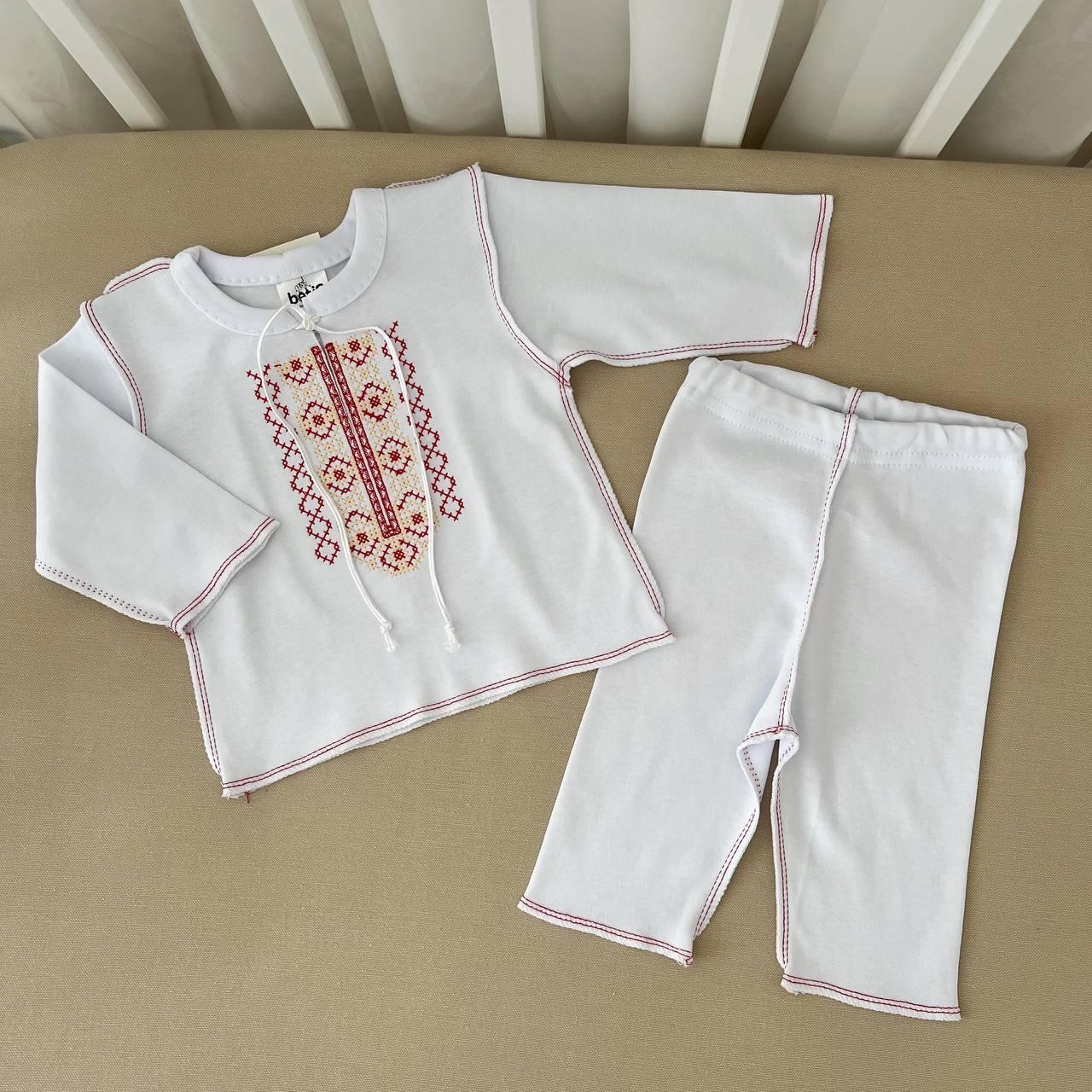 Костюм для хрещення "Український" хлопчик інтерлок зріст 68 см (3 – 6 місяців) Betis Білий з червоним, фото 1