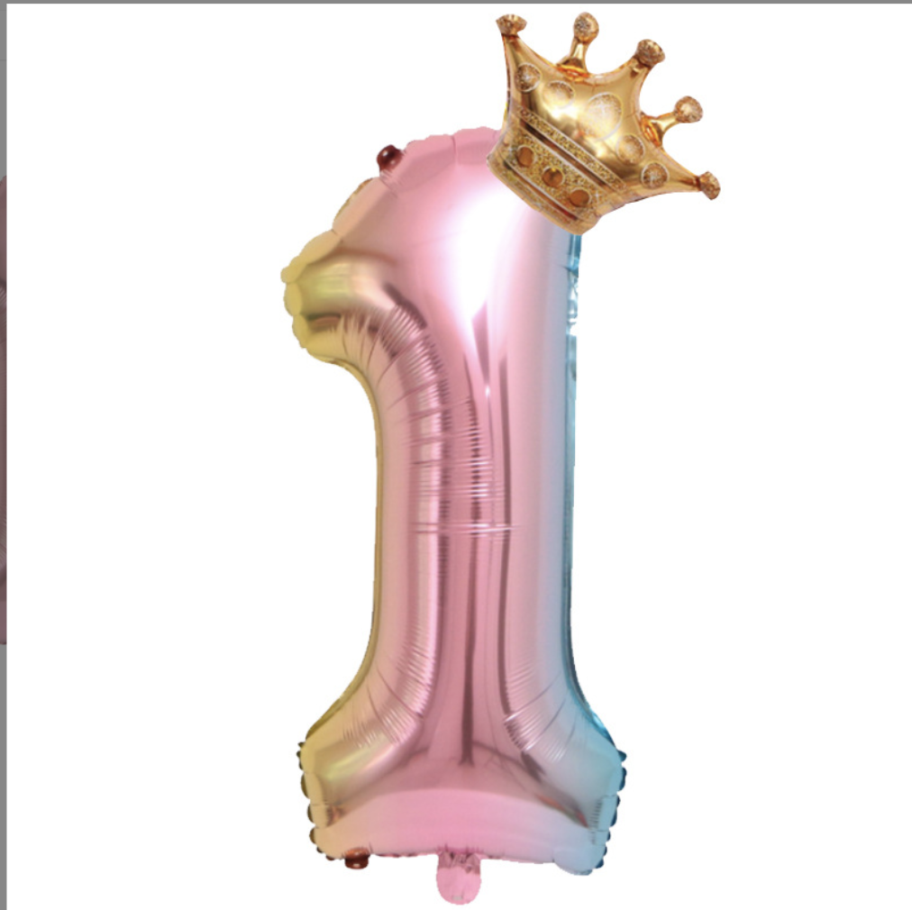 Фольгована надувна куля корона + цифра 1, веселка, 81 см
