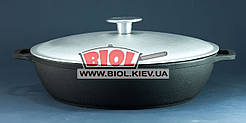 Чавунна жаровня 26 см з алюмінієвою кришкою БІОЛ 03261-1. Чавунний посуд Біол
