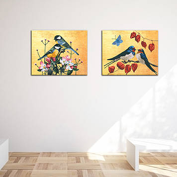 Набір картин за номерами з металевими фарбами Riviera Blanca Птахи і Квіти (ITR-083) 2 шт в наборі