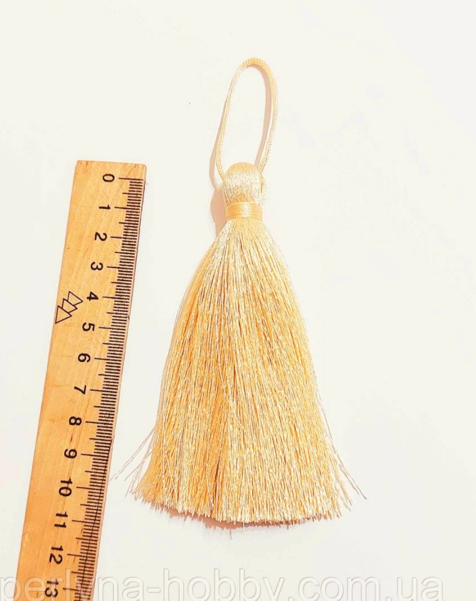 Китиця текстильна декоративна шовкова велика 10см бежево- персикова 0212, 1шт.