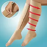 Лікувальні компресійні гольфи від варикозу Zip Sox, зі змійкою (бежеві) SV227, фото 3