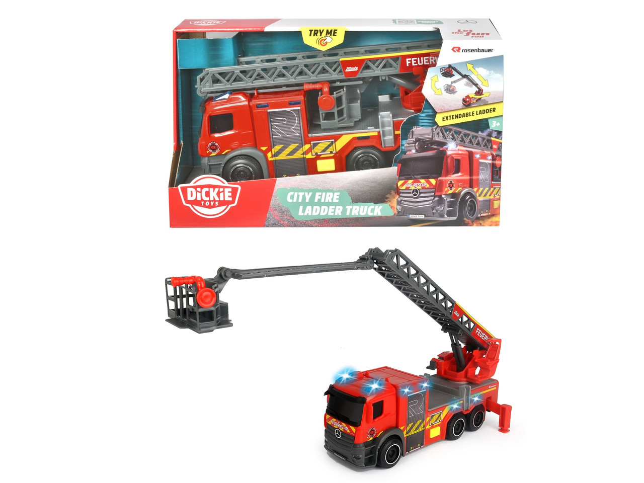 Пожежна машина Dickie Toys Мерседес з телескопічною драбиною зі звуком і світловими ефектами 23 см (3714023)