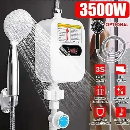 Термостатичний водонагрівач RX-021 з душем і LCD екраном 3500 W з функцією швидкого нагрівання 17×13×7 см YU227, фото 1