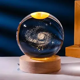 Декоративна нічник 3D кришталева куля "Галактика", декоративна нічна лампа 3D. iC227