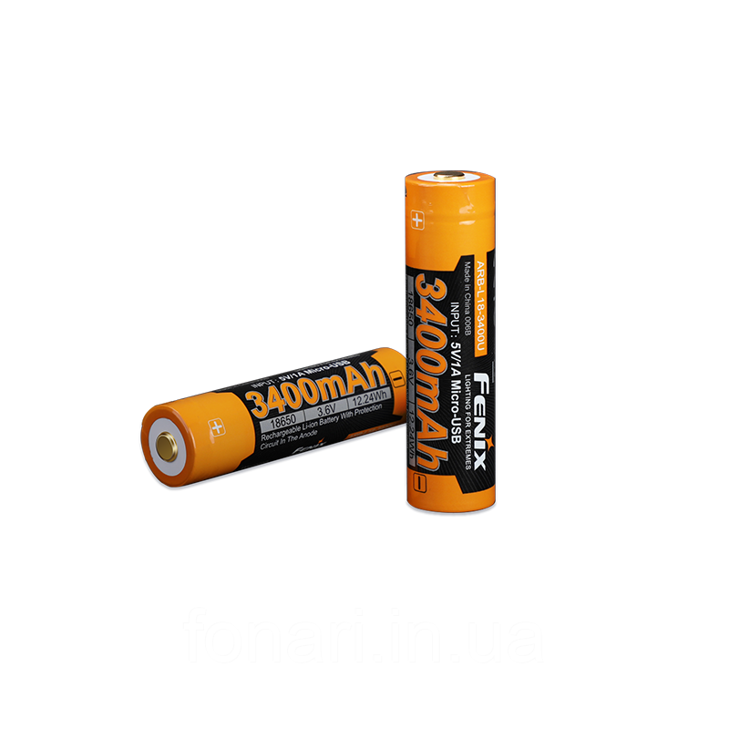 Акумулятор 18650 Fenix 3400 mAh ARB-L18-3400U micro usb зарядка
